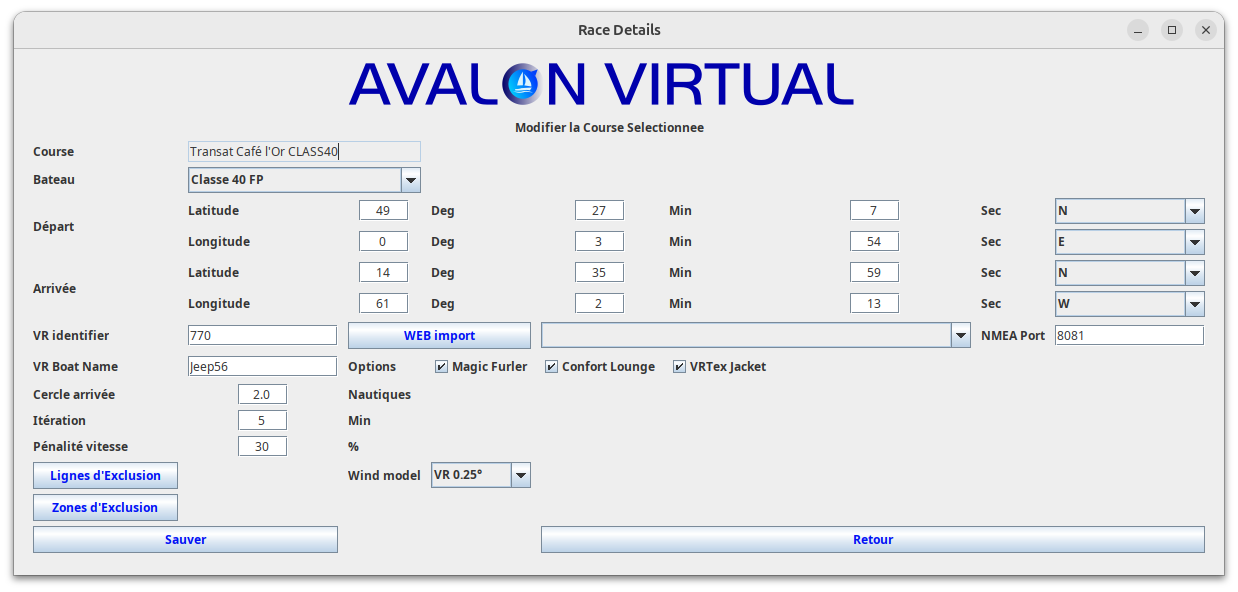 Options équipement à cocher dans AVALON